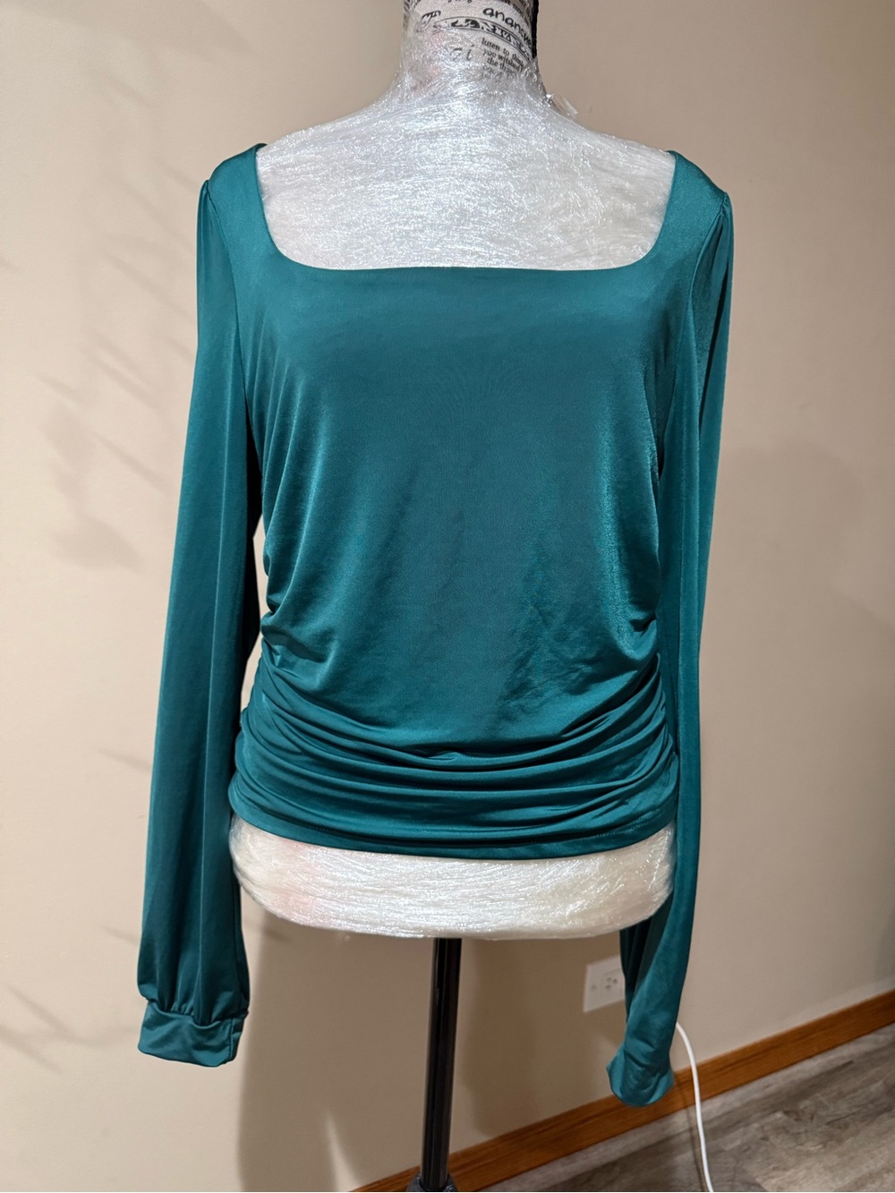 Lush Teal Long-Sleeve Square Neck Blouse